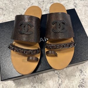 Chanel Dark Brown Flat Sandals
